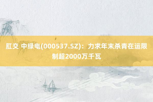 肛交 中绿电(000537.SZ)：力求年末杀青在运限制超2000万千瓦