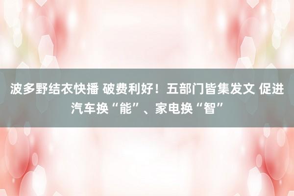 波多野结衣快播 破费利好！五部门皆集发文 促进汽车换“能”、家电换“智”