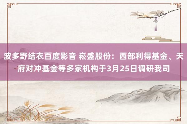 波多野结衣百度影音 崧盛股份：西部利得基金、天府对冲基金等多家机构于3月25日调研我司