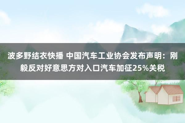 波多野结衣快播 中国汽车工业协会发布声明：刚毅反对好意思方对入口汽车加征25%关税