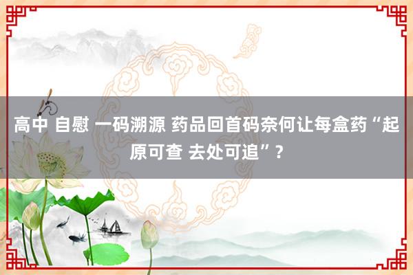 高中 自慰 一码溯源 药品回首码奈何让每盒药“起原可查 去处可追”？